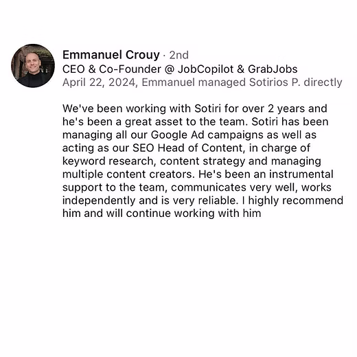 Client review for Sotirios Seridis Google Ads and Meta Ads training